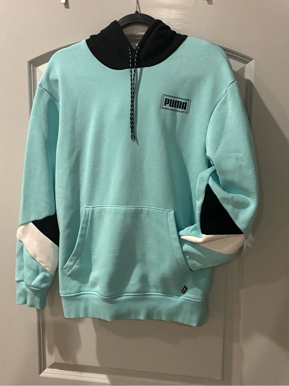 Puma Men’s Mint Green Crewneck Hoodie with Black & White Accents
